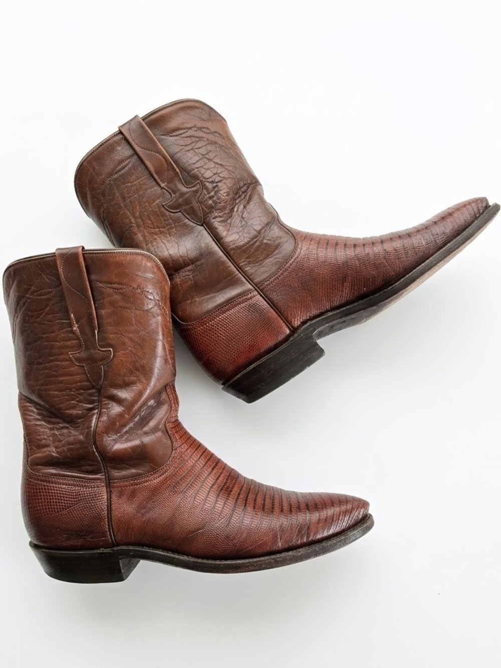 VTG Lucchese Lizard Cowboy Boots Mens 9 Wide E Handcrafted